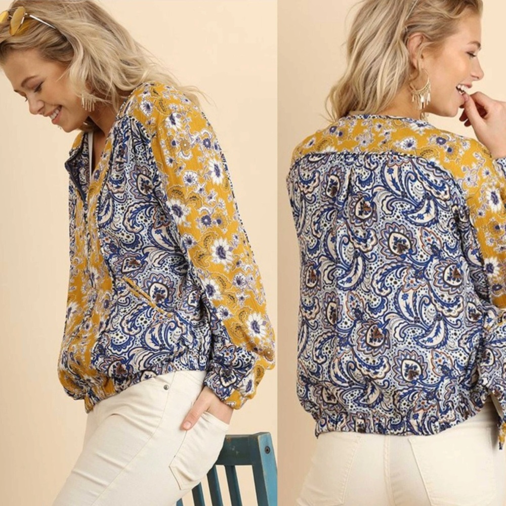 Umgee Paisley Floral Bomber Jacket